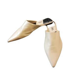 Zara Leather Slip on Pointed Toe Mules Shoes